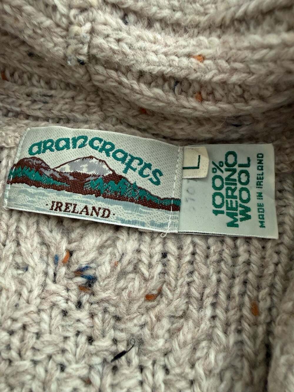 Aran Crafts 100% Merino Wool Cable Knit Cardigan Sweater, Size L - Picture 2 of 6